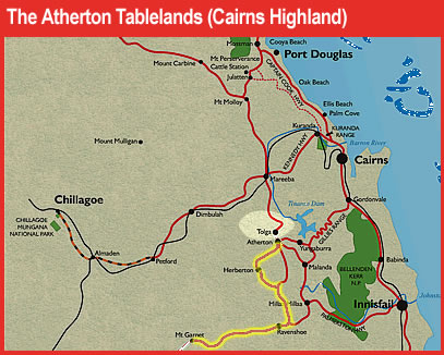 Atherton Tablelands map marking itinerary drive