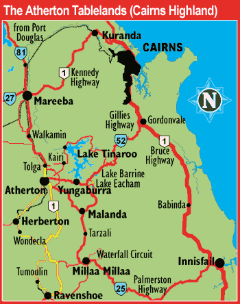 Atherton Tablelands map marking itinerary drive